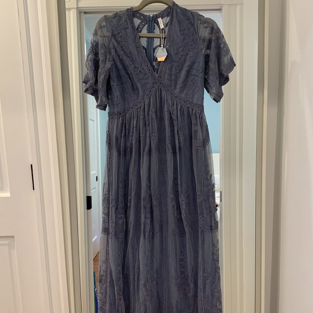 PinkBlush Blue Lace Mesh Overlay Maternity Maxi